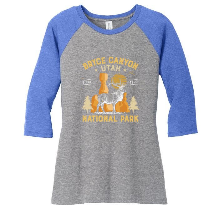 Bryce Canyon Gift National Park Vintage Utah Deer Gift Women's Tri-Blend 3/4-Sleeve Raglan Shirt