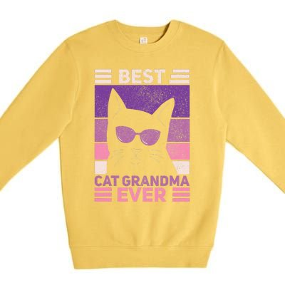 Best Cat Grandma Ever Women Cat Lover Funny Black Cat Themed Premium Crewneck Sweatshirt