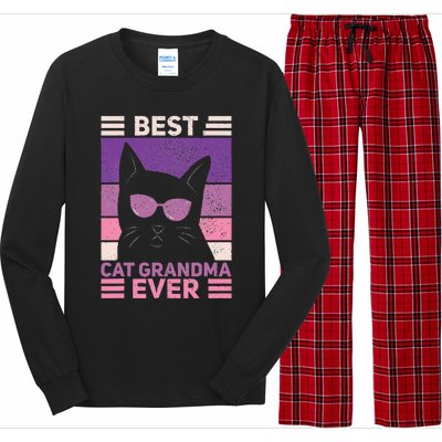 Best Cat Grandma Ever Women Cat Lover Funny Black Cat Themed Long Sleeve Pajama Set