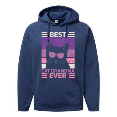 Best Cat Grandma Ever Women Cat Lover Funny Black Cat Themed Performance Fleece Hoodie