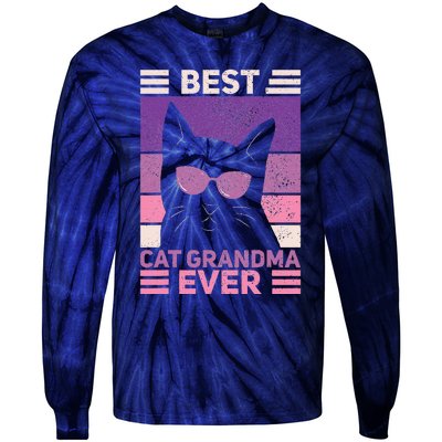 Best Cat Grandma Ever Women Cat Lover Funny Black Cat Themed Tie-Dye Long Sleeve Shirt