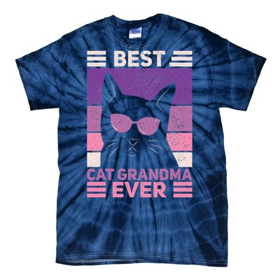 Best Cat Grandma Ever Women Cat Lover Funny Black Cat Themed Tie-Dye T-Shirt