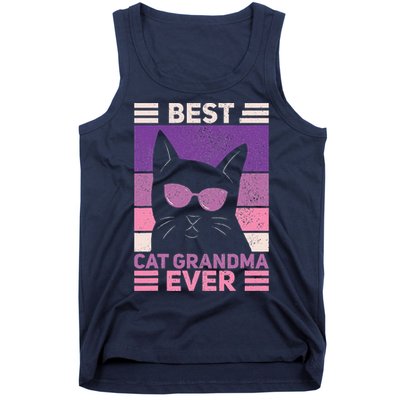 Best Cat Grandma Ever Women Cat Lover Funny Black Cat Themed Tank Top