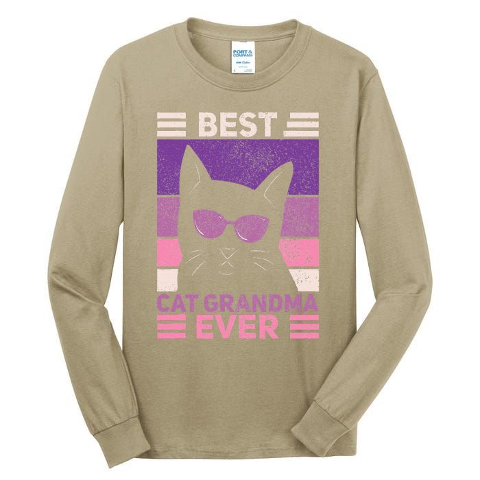 Best Cat Grandma Ever Women Cat Lover Funny Black Cat Themed Tall Long Sleeve T-Shirt