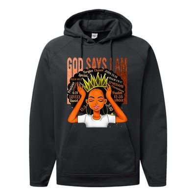 Black  Crown God Says I Am Black Melanin History Month Performance Fleece Hoodie