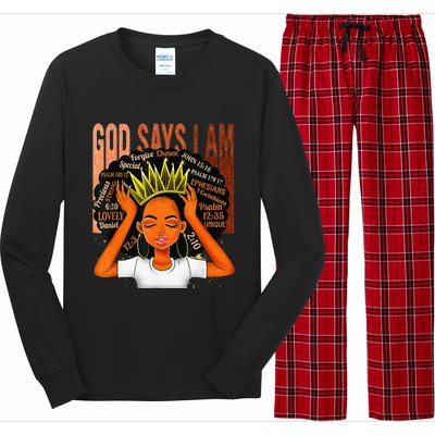 Black  Crown God Says I Am Black Melanin History Month Long Sleeve Pajama Set