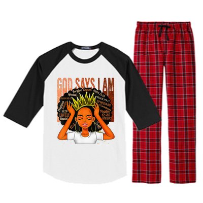 Black  Crown God Says I Am Black Melanin History Month Raglan Sleeve Pajama Set