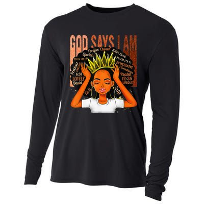 Black  Crown God Says I Am Black Melanin History Month Cooling Performance Long Sleeve Crew