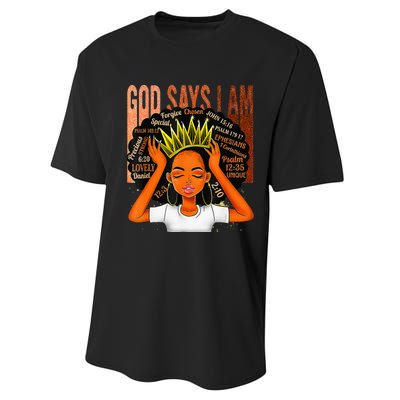 Black  Crown God Says I Am Black Melanin History Month Performance Sprint T-Shirt