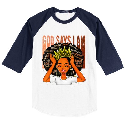 Black  Crown God Says I Am Black Melanin History Month Baseball Sleeve Shirt