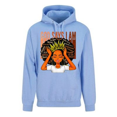 Black  Crown God Says I Am Black Melanin History Month Unisex Surf Hoodie