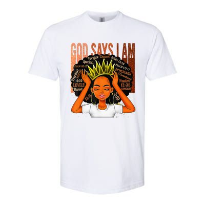 Black  Crown God Says I Am Black Melanin History Month Softstyle CVC T-Shirt