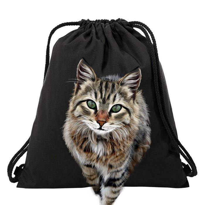 Brown Cat Green Eyes Cats Gifts Drawstring Bag