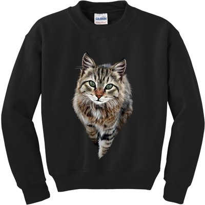 Brown Cat Green Eyes Cats Gifts Kids Sweatshirt