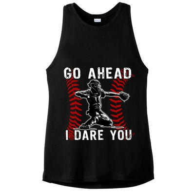 Baseball Catcher Go Ahead I Dare You Ladies PosiCharge Tri-Blend Wicking Tank