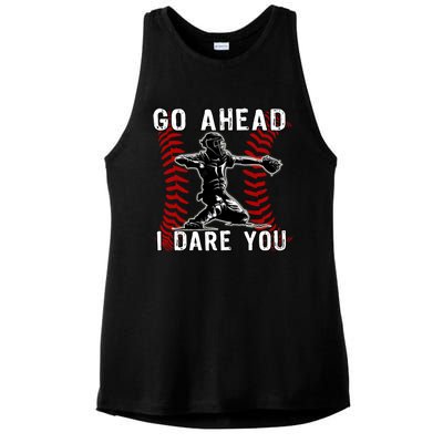 Baseball Catcher Go Ahead I Dare You Ladies PosiCharge Tri-Blend Wicking Tank