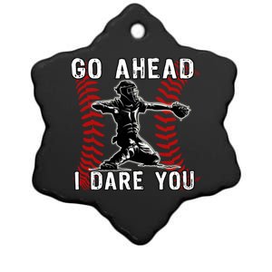 Baseball Catcher Go Ahead I Dare You Ceramic Star Ornament