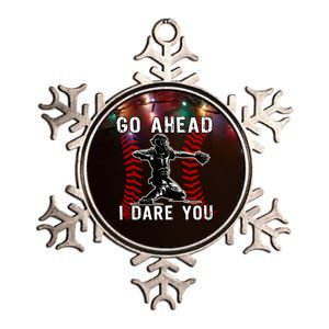 Baseball Catcher Go Ahead I Dare You Metallic Star Ornament