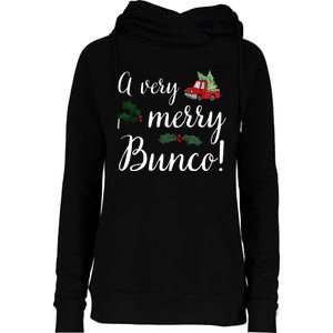 Bunco Christmas Gift Very Merry Bunco Womens Funnel Neck Pullover Hood