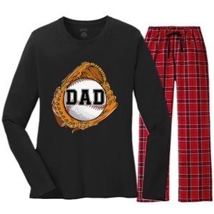 Baseball Catch Glove Baseball Dad Baseball Daddy Fathers Day Women's Long Sleeve Flannel Pajama Set 