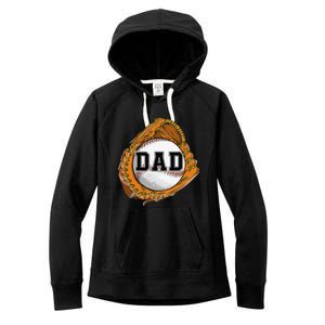 Baseball Catch Glove Baseball Dad Baseball Daddy Fathers Day Women's Fleece Hoodie