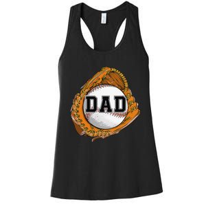 Baseball Catch Glove Baseball Dad Baseball Daddy Fathers Day Women's Racerback Tank