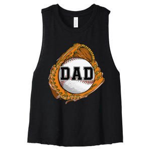 Baseball Catch Glove Baseball Dad Baseball Daddy Fathers Day Women's Racerback Cropped Tank