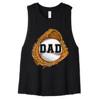 Baseball Catch Glove Baseball Dad Baseball Daddy Fathers Day Women's Racerback Cropped Tank