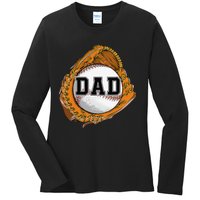 Baseball Catch Glove Baseball Dad Baseball Daddy Fathers Day Ladies Long Sleeve Shirt