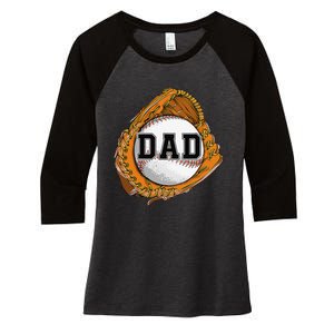 Baseball Catch Glove Baseball Dad Baseball Daddy Fathers Day Women's Tri-Blend 3/4-Sleeve Raglan Shirt