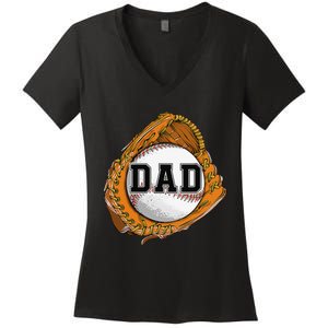 Baseball Catch Glove Baseball Dad Baseball Daddy Fathers Day Women's V-Neck T-Shirt