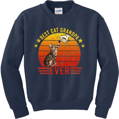 Best Cat Grandpa Ever Funny Fist Bump Gesture Vintage Style Kids Sweatshirt