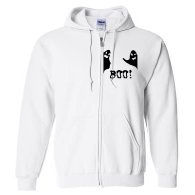 Boo Cute Ghost Retro Halloween Full Zip Hoodie