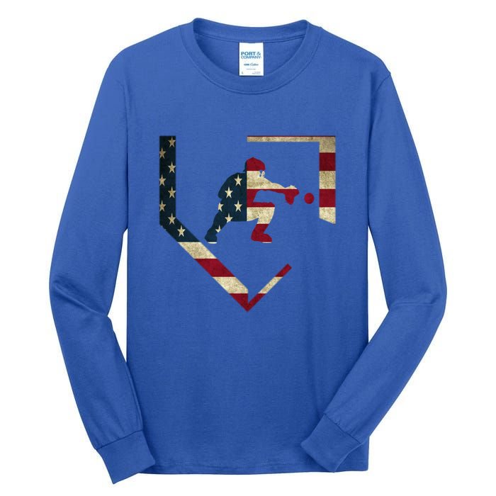 Baseball Catcher Gear Gift American Flag Baseballin Gift Tall Long Sleeve T-Shirt