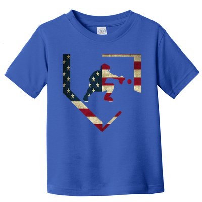 Baseball Catcher Gear Gift American Flag Baseballin Gift Toddler T-Shirt