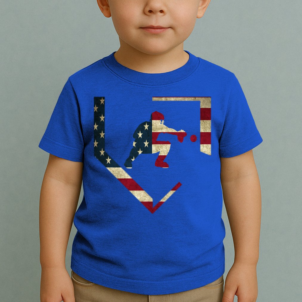 Baseball Catcher Gear Gift American Flag Baseballin Gift Toddler T-Shirt