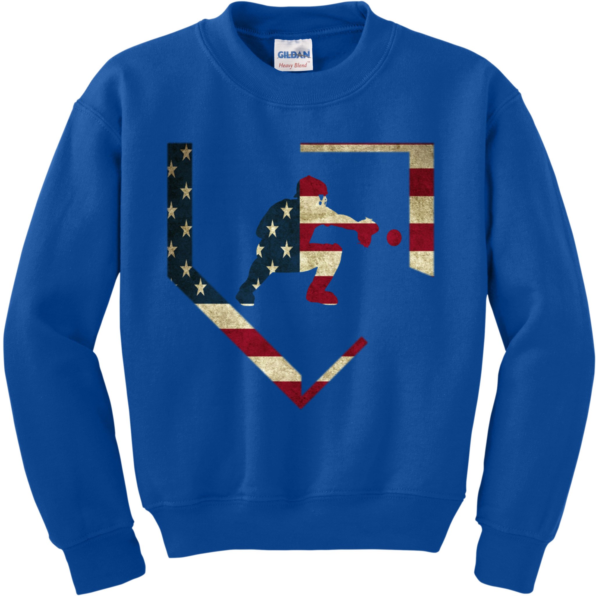 Baseball Catcher Gear Gift American Flag Baseballin Gift Kids Sweatshirt