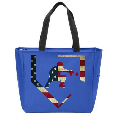 Baseball Catcher Gear Gift American Flag Baseballin Gift Zip Tote Bag