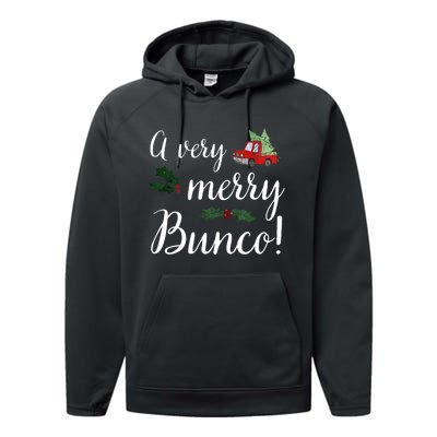 Bunco Christmas Gift Very Merry Bunco Performance Fleece Hoodie