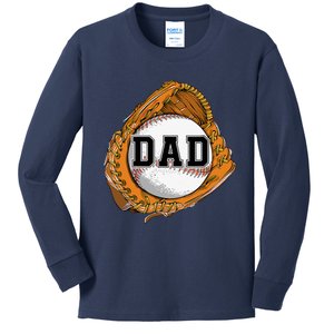 Baseball Catch Glove Baseball Dad Baseball Daddy Fathers Day Kids Long Sleeve Shirt