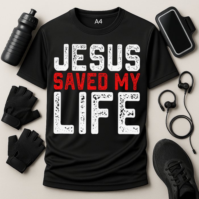 BOLD Christian Gift Jesus Saved My Life Cooling Performance Crew T-Shirt