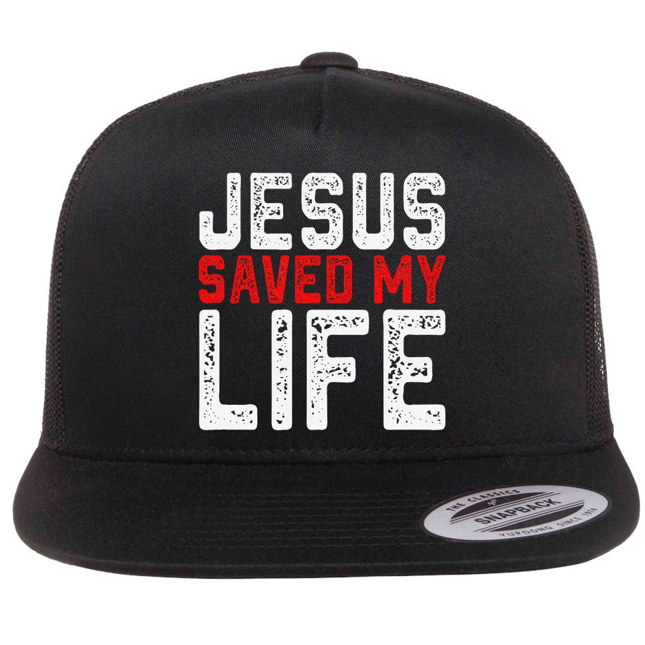 BOLD Christian Gift Jesus Saved My Life Flat Bill Trucker Hat