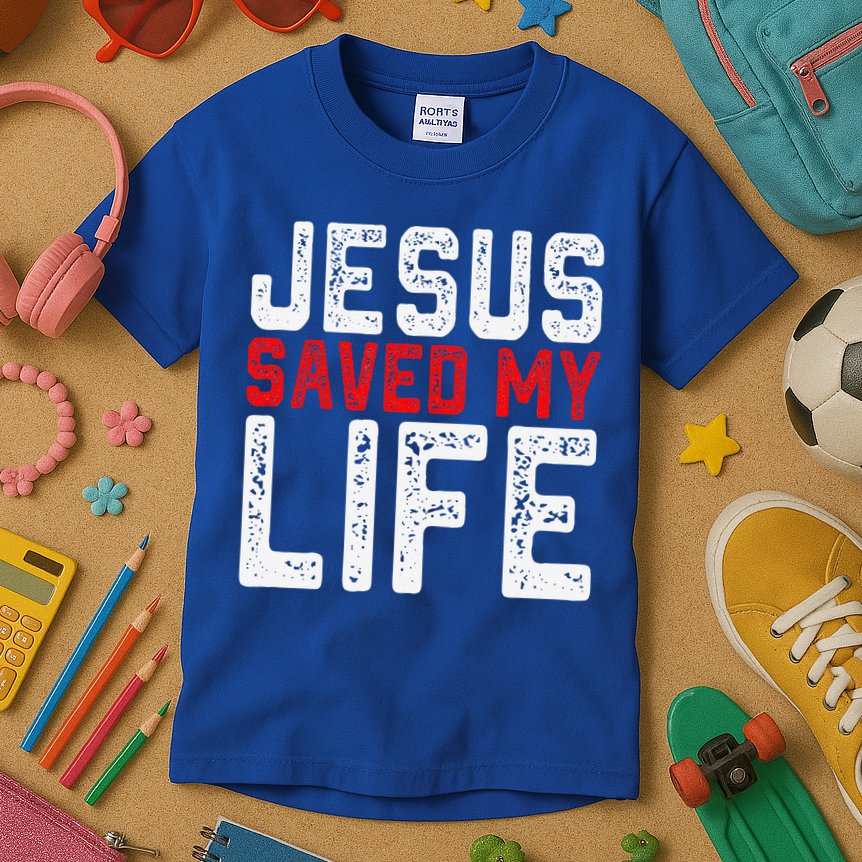 BOLD Christian Gift Jesus Saved My Life Kids T-Shirt
