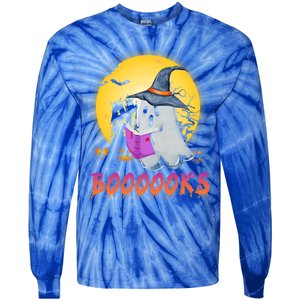 Boooks Cute Ghost Book Reading Halloween Costume Gift Tie-Dye Long Sleeve Shirt