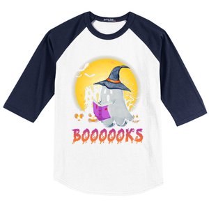 Boooks Cute Ghost Book Reading Halloween Costume Gift Baseball Sleeve Shirt