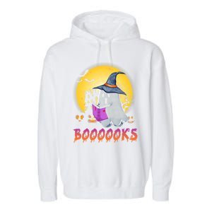 Boooks Cute Ghost Book Reading Halloween Costume Gift Garment-Dyed Fleece Hoodie