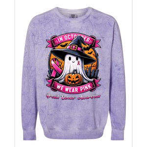 Breast Cancer Halloween In October We Wear Ghost Witch Colorblast Crewneck Sweatshirt