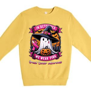 Breast Cancer Halloween In October We Wear Ghost Witch Premium Crewneck Sweatshirt