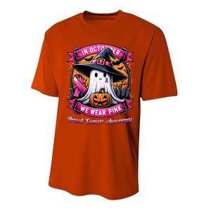 Breast Cancer Halloween In October We Wear Ghost Witch Performance Sprint T-Shirt