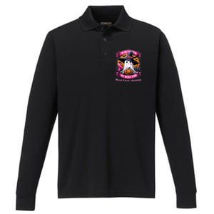 Breast Cancer Halloween In October We Wear Ghost Witch Performance Long Sleeve Polo